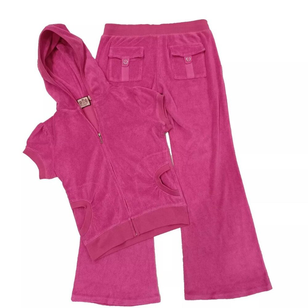 Vintage Juicy Couture Matching Tracksuit Set Medium Jacket Pants Pockets Y2k